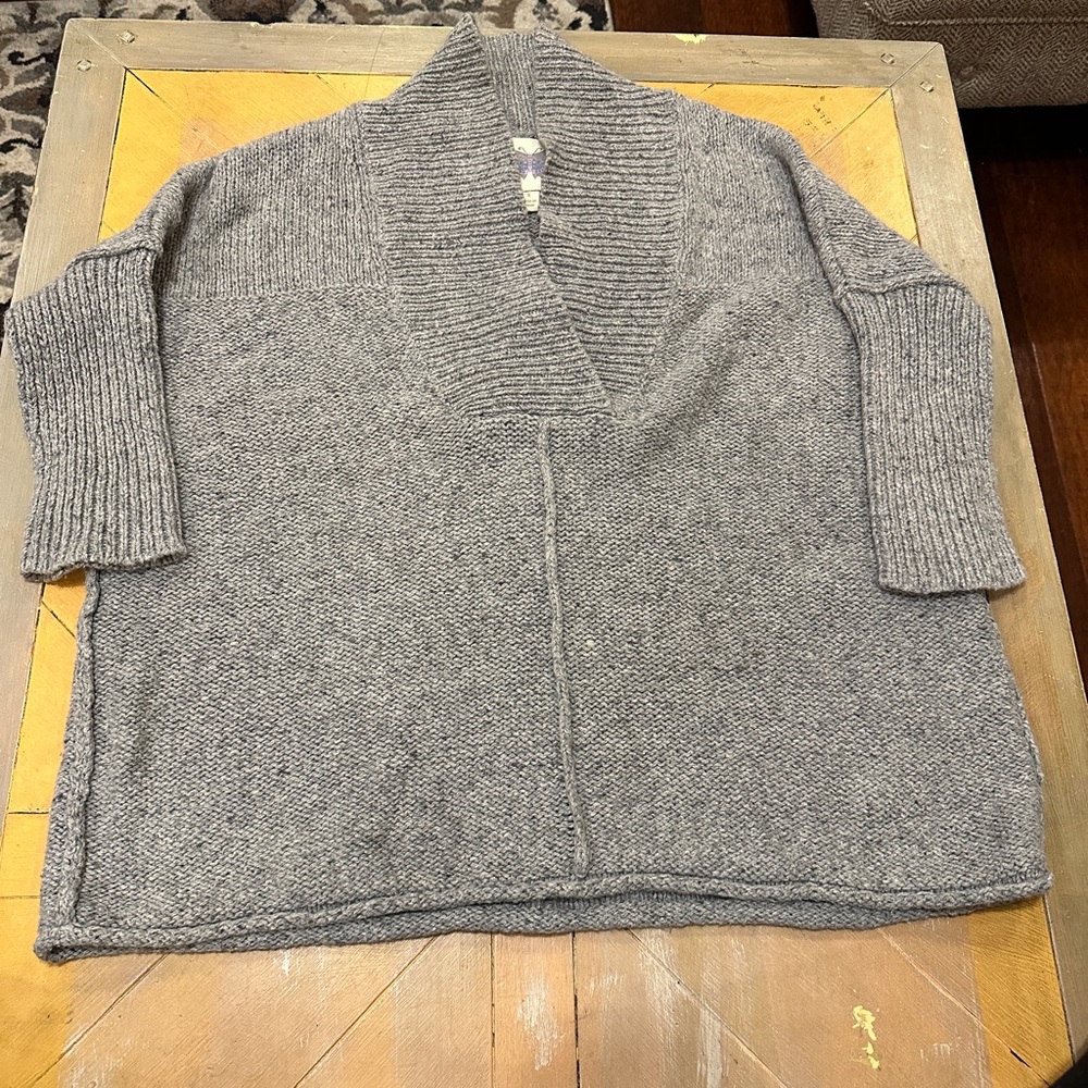 Wool Blend Dolman Shawl Collar Gray Winter Sweater Women's S Small